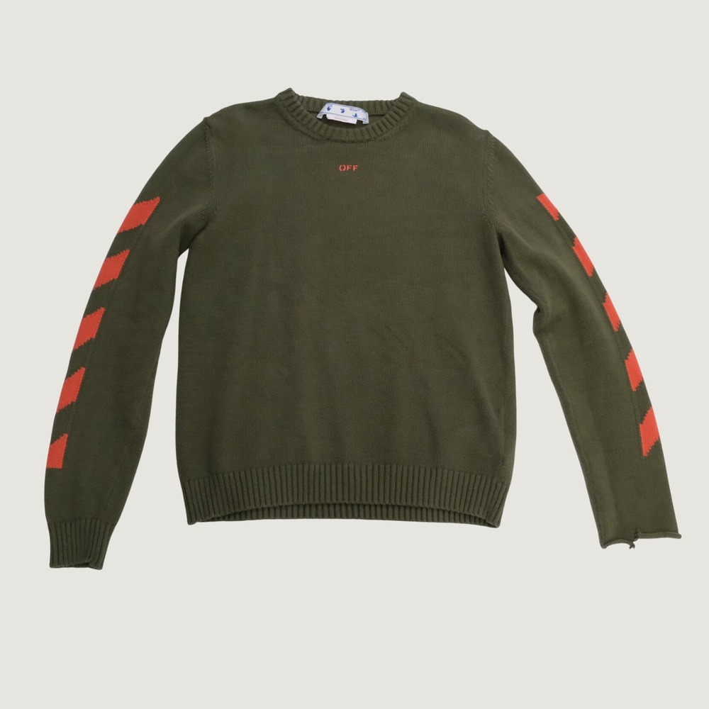 Off-White Sweater Mens Olive Orange Arrows Streetwear Large